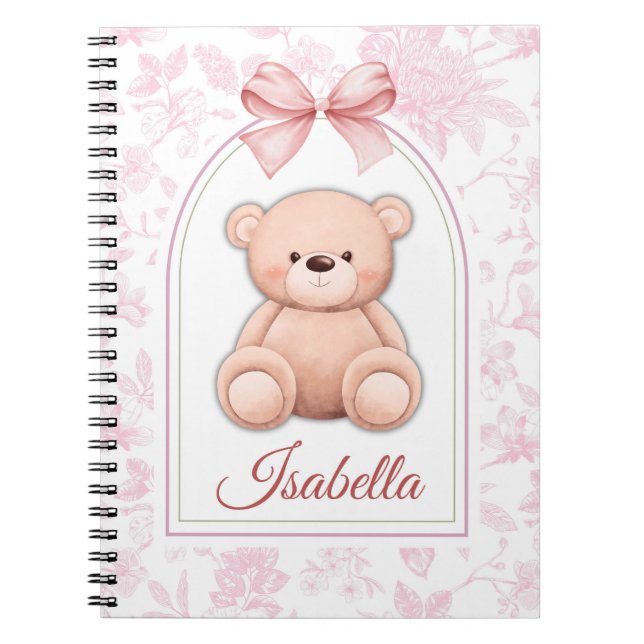 Caderno Espiral Isabella | Design de Enfermeiro de Urso Rosa Perso (Frente)
