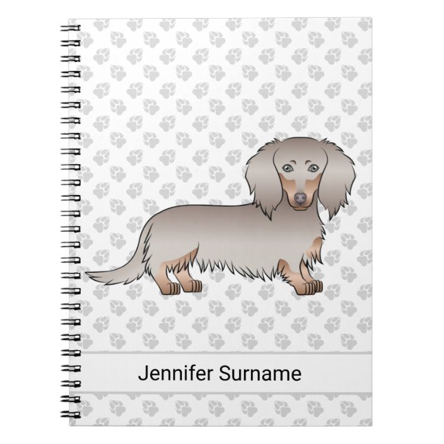 Caderno Espiral Isabella E Tan Long Hair Cachorro Dachshund & Text (Frente)