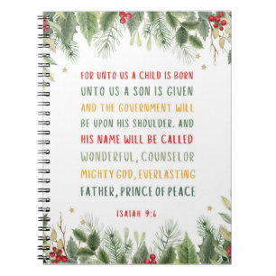 Caderno Espiral Isaiah 9:6 Para nós Uma Criança é Natal Nascer