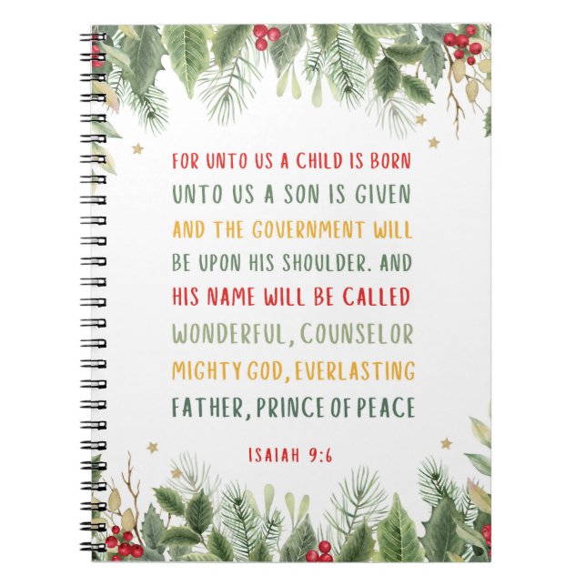 Caderno Espiral Isaiah 9:6 Para nós Uma Criança é Natal Nascer (Frente)