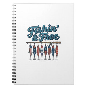 Caderno Espiral Isca de Pesca Patriótica Vintage Fishin' & Free
