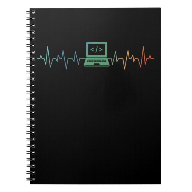 Caderno Espiral IT Developer Computer Heartbeat Software Coder (Frente)