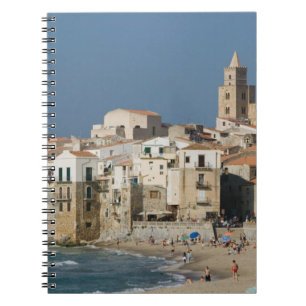 Caderno Espiral Itália, Sicília, Cefalu, Cidade View com Duomo d
