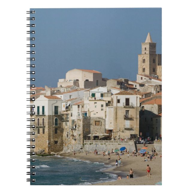 Caderno Espiral Itália, Sicília, Cefalu, Cidade View com Duomo de (Frente)