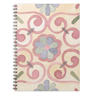 Caderno Espiral Italiano Espanhol Maiolica Rosa Floral Aquarela 