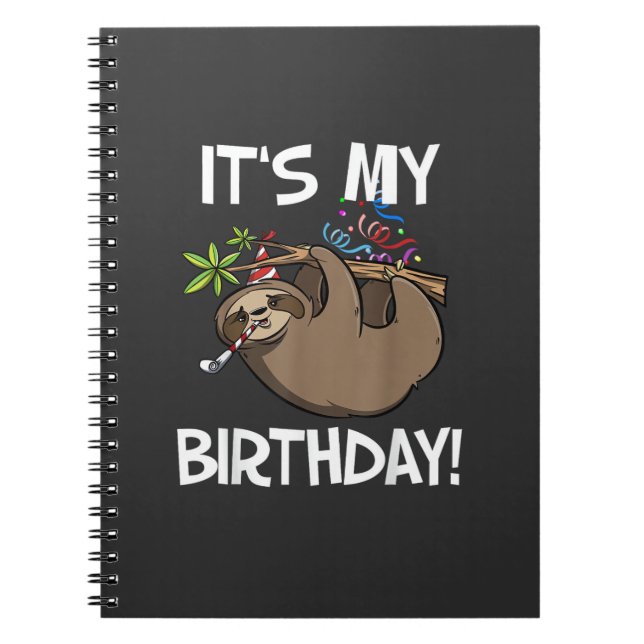 Caderno Espiral It's My Birthday Cute Sloth Party Outfit T-Shirt (Frente)