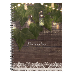 Caderno Espiral Ivy & String Luzes Mason Jar Rustic Elegante