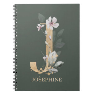 Caderno Espiral J Monograma Floral Personalizado