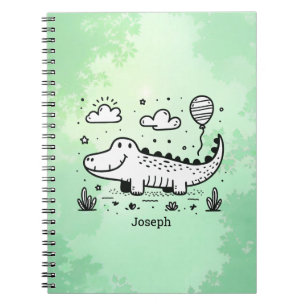 Caderno Espiral Jacaré Feliz com Balão - Arte Fofa para Berçário