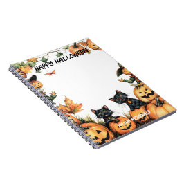 Caderno Espiral Jack o Lanterna, Gatos Pretos e Espantalho