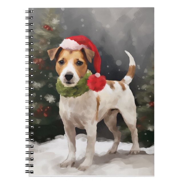 Caderno Espiral Jack Russell Dog no Natal da Neve (Frente)