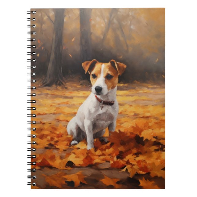 Caderno Espiral Jack Russell no outono deixa cair inspiração (Frente)