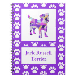 Caderno Espiral Jack Russell Terrier Dog Silhouette Paw PurplePY&B