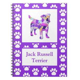 Caderno Espiral Jack Russell Terrier Dog Silhouette Paw PurplePY&B