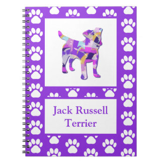 Caderno Espiral Jack Russell Terrier Dog Silhouette Paw PurplePY&B