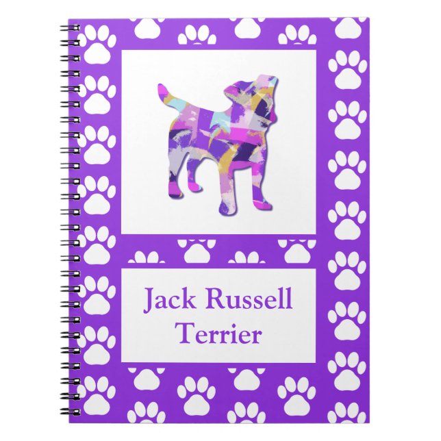 Caderno Espiral Jack Russell Terrier Dog Silhouette Paw PurplePY&B (Frente)