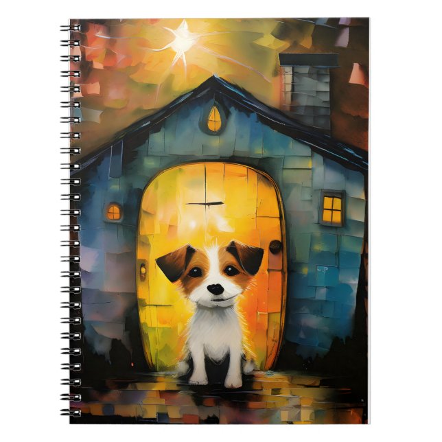 Caderno Espiral Jack Russell Terrier Puppy em sua casa confortável (Frente)