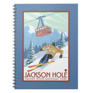 Caderno Espiral Jackson Hole, esquiador de Wyoming e bonde