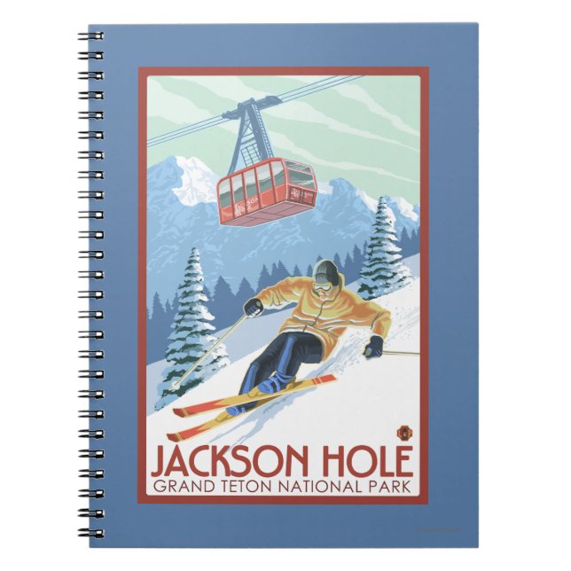 Caderno Espiral Jackson Hole, Wyoming Skier e Tram (Frente)