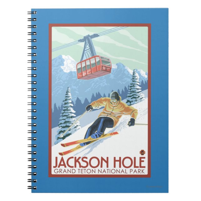 Caderno Espiral Jackson Hole, Wyoming Skier e Tram (Frente)