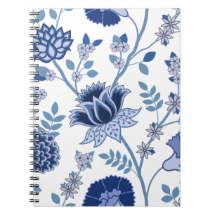Caderno Espiral Jacobean Floral Lg Pattern Blues em Branco