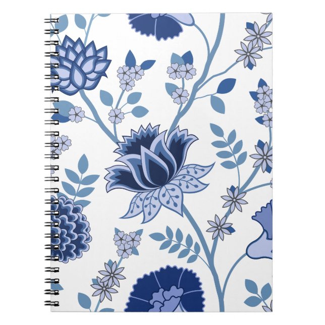 Caderno Espiral Jacobean Floral Lg Pattern Blues em Branco (Frente)