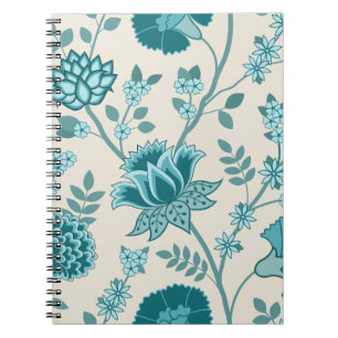 Caderno Espiral Jacobean Floral Lg Patterna Teals em Creme