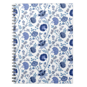 Caderno Espiral Jacobean Floral Pattern Blues em Branco