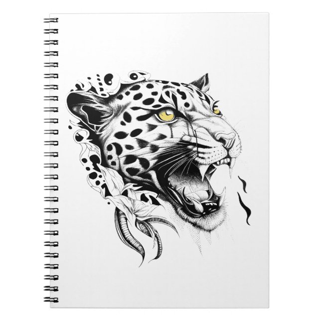 Caderno Espiral Jaguar Wild Animal Nature Illustration Art Tattoo (Frente)