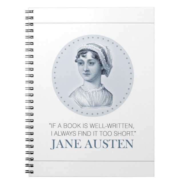 Caderno Espiral Jane Austen Retrato e Citação na Leitura (Frente)
