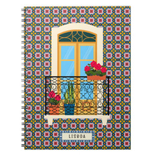 Caderno Espiral Janela da casa de Lisboa com plantas e azulejos