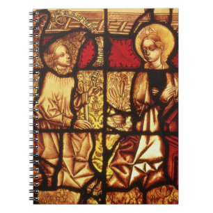 Caderno Espiral Janela de vitral que descreve o aviso, G