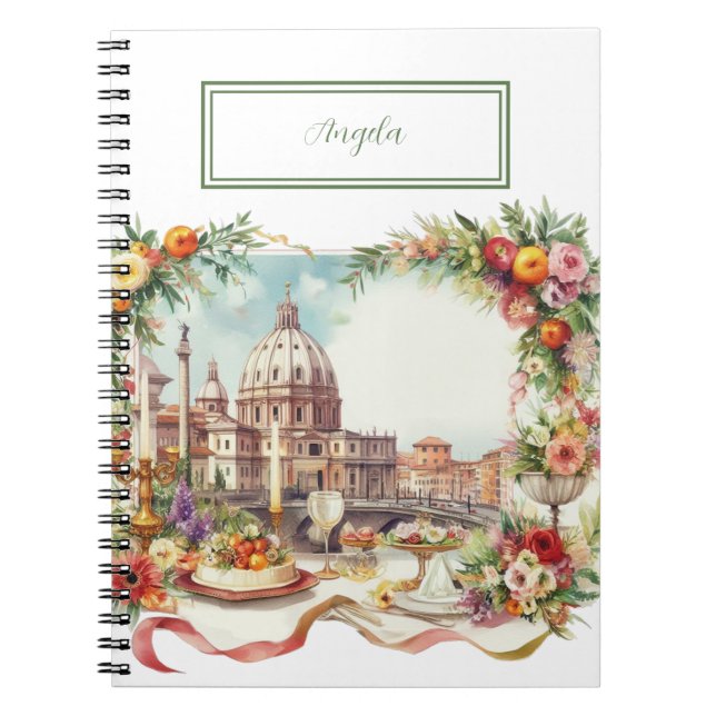 Caderno Espiral Janto Elegante de Casamento de Convite em Florença (Frente)