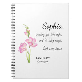 Caderno Espiral January Carnation Personalized Birthday