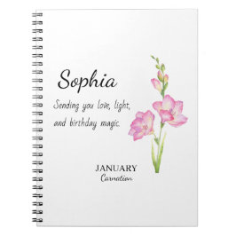 Caderno Espiral January Carnation Personalized Birthday