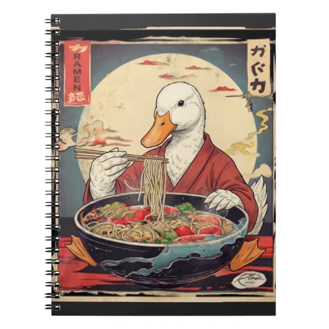 Caderno Espiral Japanese Art Duck Eating Ramen Ukiyo for students  (Frente)