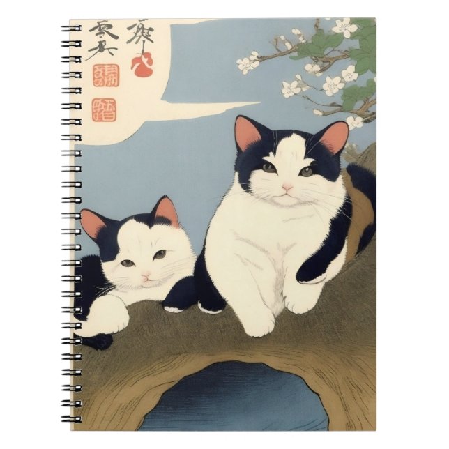 Caderno Espiral Japanese Cats Blossom Tree Notebook (Frente)