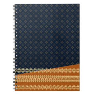 Caderno Espiral Japanese Tortoise and Diamond Pattern Gold Navy