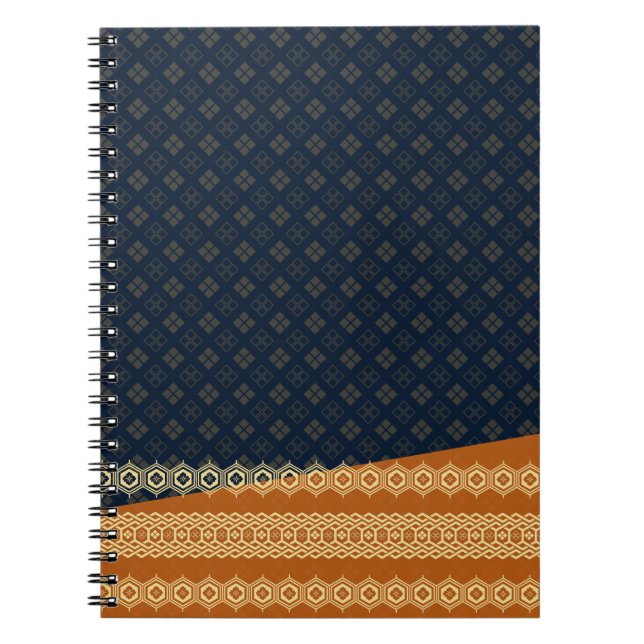 Caderno Espiral Japanese Tortoise and Diamond Pattern Gold Navy (Frente)