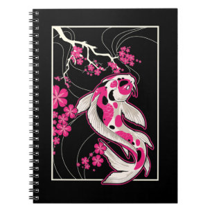 Caderno Espiral Japão Koi Fish Chersom Blossom Japonês Nishikigo