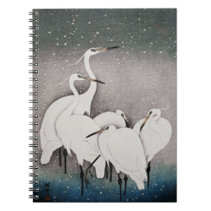 Caderno Espiral Japonês Egrets Koson Cranes Winter Snow