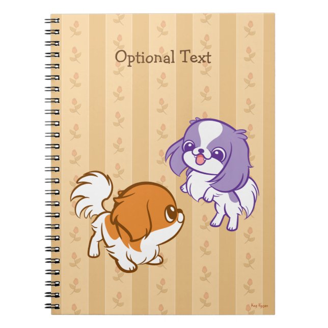 Caderno Espiral Japonês Frolicking Chin dos filhotes de cachorro (Frente)