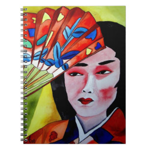 Caderno Espiral Japonês Geisha com arte original de aquarela