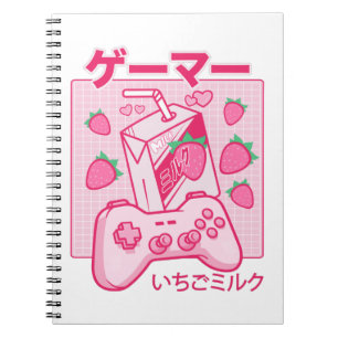 Caderno Espiral Japonês Kawaii Strawberry Milk Mostra Leite Engra