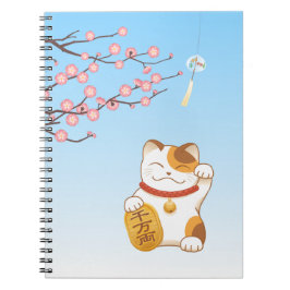 Caderno Espiral japonês Lucky Calico Cat, Maneki Neko