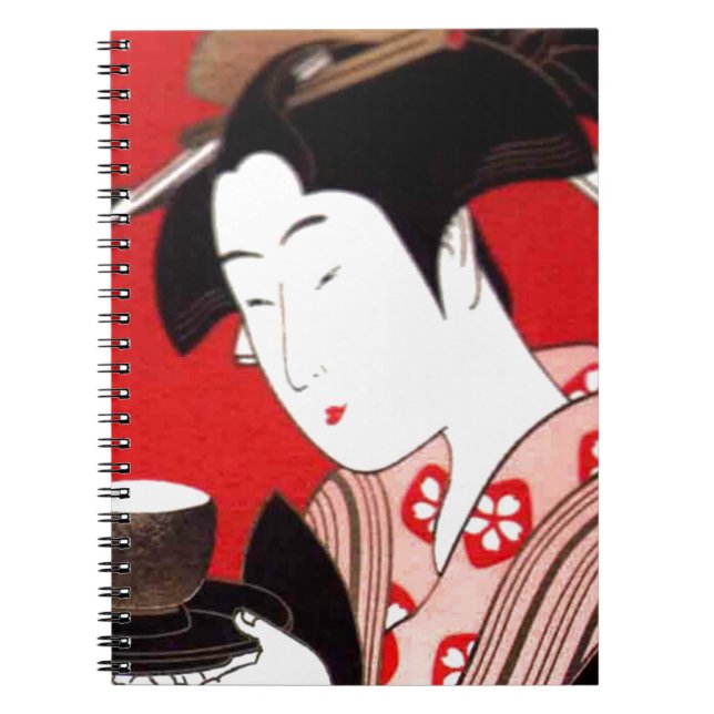 Caderno Espiral Japonesa Lady Tea Servindo Cerimonia Art Impressão (Frente)