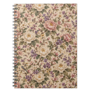Caderno Espiral Jardim Botânico de Rosas Vintage & Padrão de Borbo