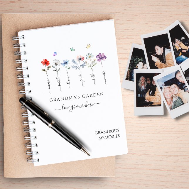 Caderno Espiral Jardim da vovó com nomes dos netos Aquarela (Criador carregado)