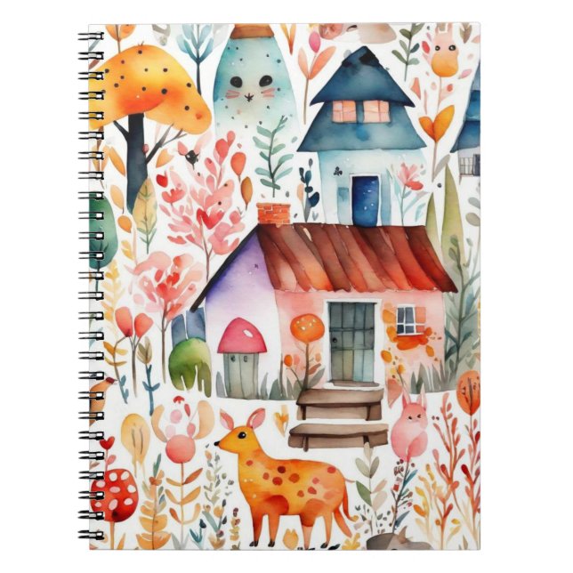 Caderno Espiral Jardim de algodão, animais de campo floral (Frente)