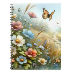 Caderno Espiral Jardim de Borboletas do Prado de Flores Silvestres